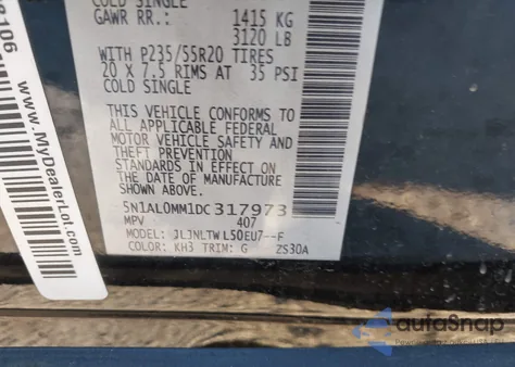 2013 Infiniti Jx35 z USA, uszkodzony, nr VIN 5N1AL0MM1DC317973